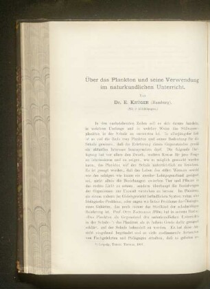 Über das Plankton und seine Verwendung im naturkundlichen Unterricht.