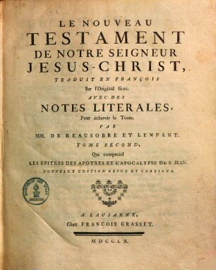 Le nouveau Testament de notre seigneur Jesus-Christ, 2