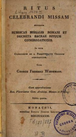 Ritus celebrandi missam secundum rubricas missalis romani et decreta sacrae rituum congregationis