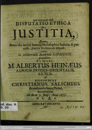 Disputatio ethica de justitia