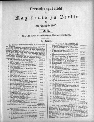No. 32. Bericht über die städtische Bauverwaltung