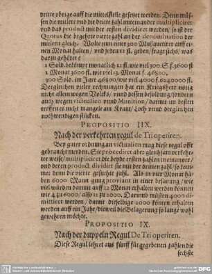 Propositio IX. Nach der duppeln Regul De Tri operiren.