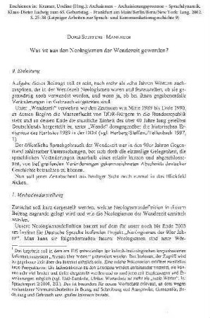Was ist aus den Neologismen der Wendezeit geworden?