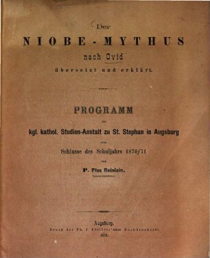 Der Niobe-Mythus nach Ovid übersetzt und erklärt