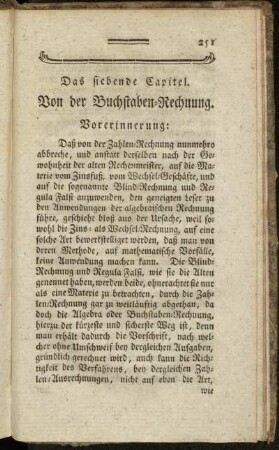Das siebende Capitel. Von der Buchstaben-Rechnung.