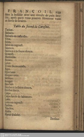 Table du second de Caresme