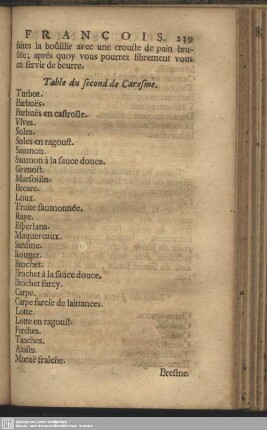 Table du second de Caresme