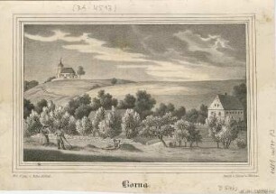 Ansicht von Borna, Lithographie, um 1840 : Borna / N. d. N. gez. v. Julius Möckel. - [Dresden] : [Schmidt] ; [Dresden] : Renner u. Ketzschau , [um 1840]. - 1 Kunstbl. : Lithogr. ; 19 x 12 cm