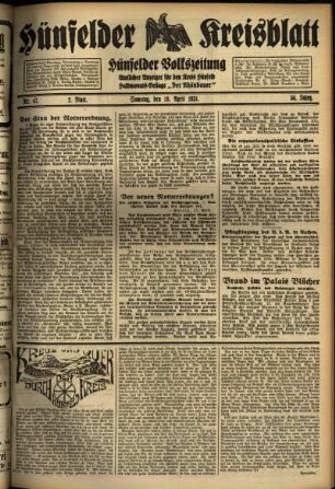 Zweite Ausgabe vom Samstag, den 18. April 1931.