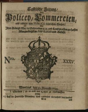 Nro. XXXV, Montags, den 30. Augusti 1734