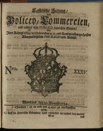 Nro. XXXV, Montags, den 30. Augusti 1734