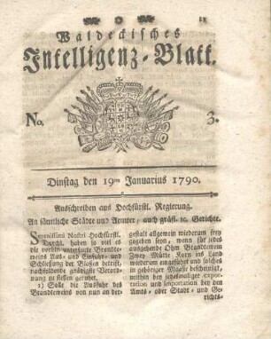 No. 3, Dinstag den 19ten Januarius 1790