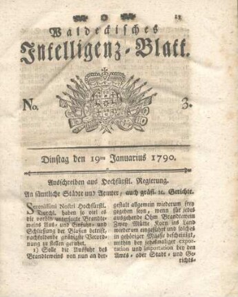 No. 3, Dinstag den 19ten Januarius 1790