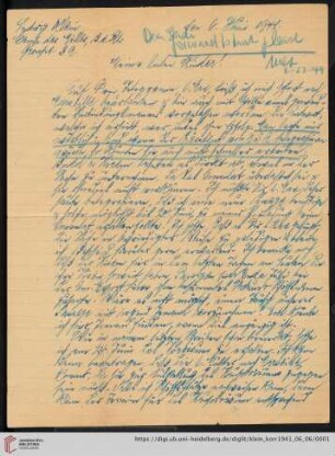 Korrespondenz von Alice und Ludwig Klein: Brief von Ludwig Klein an Kurt Klein, Irmgard Ehrlich und Max Klein