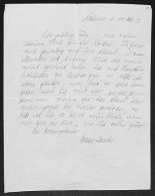 Brief von Oskar Loerke an Margarete Hauptmann