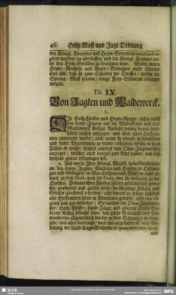Tit. IX. Von Jagten und Waidenwerck