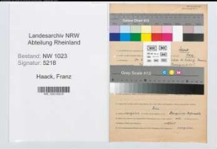 Entnazifizierung Franz Haack , geb. 24.02.1897 (Telegrafenassistent)