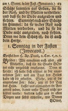 1. Sonntag in der Fasten (Invocavit.)