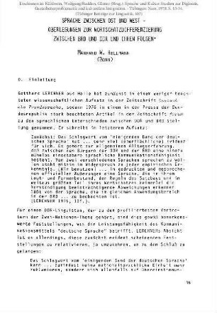 Sprache zwischen Ost und West. Überlegungen zur Wortschatzdifferenzierung zwischen BRD und DDR und ihre Folgen