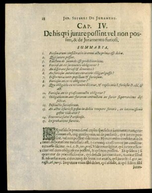 Cap. IV. De his qui iurare possint vel non possint, & de Iuramento furiosi.