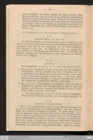 VI. Feststellung der Brandschäden-Vergütungen.