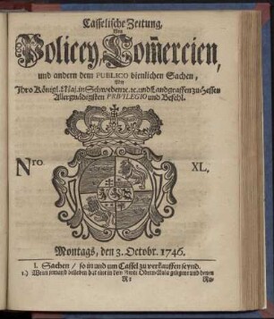 Nro. XL, Montags, den 3. Octobr. 1746