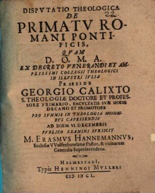 Diss. theol. de primatu romani pontificis