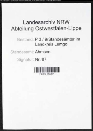 Sterberegister Standesamt Ahmsen