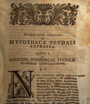 Dissertatio Ivridica De Hypotheca Fevdali Expressa