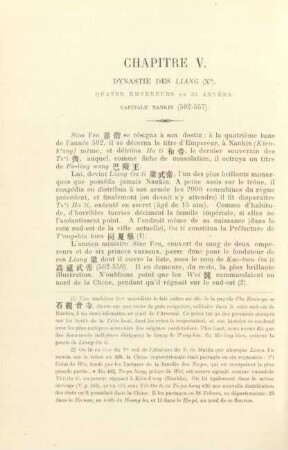 Chapitre V. Dynastie des Liang (Xe)