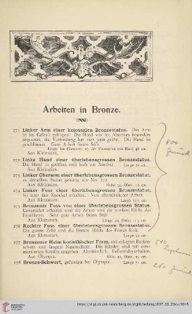 Arbeiten in Bronze (Nr. 271 - 344)