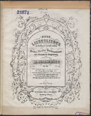 Sechs Liebeslieder : von Hoffmann von Fallersleben ; für 1 Alt- oder Baritonstimme mit Pianoforte-Begl. ; op. 155, 5. O der Liebe süße Leiden. - S. 16-17