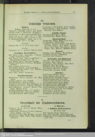 IV. Behördenverzeichnis : IV. Städtische Behörden