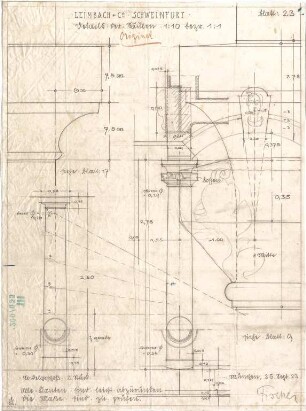 Fischer, Theodor; Schweinfurt (Bayern); Basaltwerke, Verwaltungs-Gebäude - Säulen (Ansichten, Details)