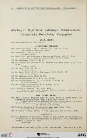 Kupferstiche, Radierungen, Schabkunstblätter. Farbendrucke, Holzschnitte, Lithographien (Nr. 859-1383)