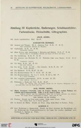 Kupferstiche, Radierungen, Schabkunstblätter. Farbendrucke, Holzschnitte, Lithographien (Nr. 859-1383)