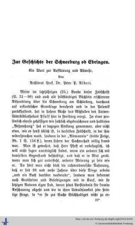 Zur Geschichte der Schneeburg bei Ebringen.