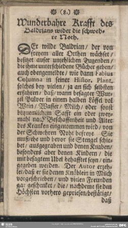 Wunderbahre Krafft des Baldrians wider die schwedische Noth