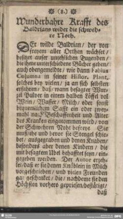 Wunderbahre Krafft des Baldrians wider die schwedische Noth