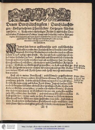 Denen Durchläuchtigsten, hochgebohrnen Churfürsen
