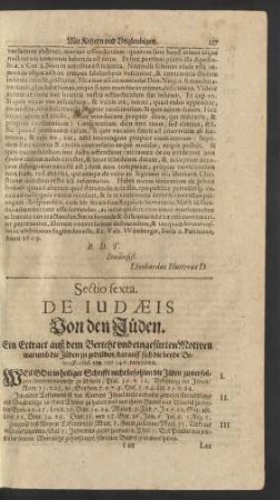 Sectio sexta. De Iudaeis Von den Jüden.