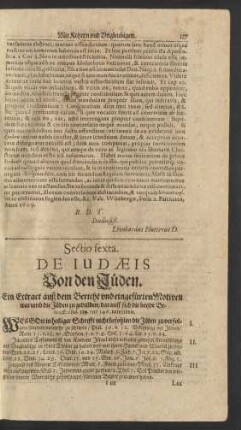 Sectio sexta. De Iudaeis Von den Jüden.