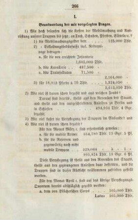 I. Beantwortung der mir vorgelegten Fragen