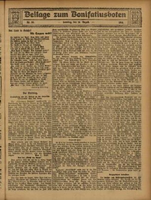 Ausgabe vom Sonntag, den 16. August 1914.