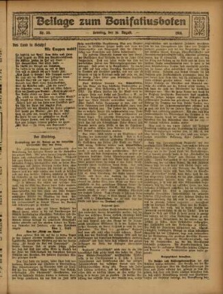 Ausgabe vom Sonntag, den 16. August 1914.