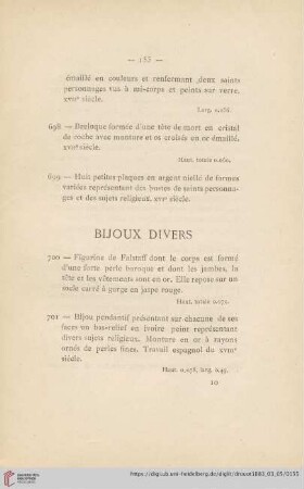 Bijoux Divers (Nr. 700 - 714)