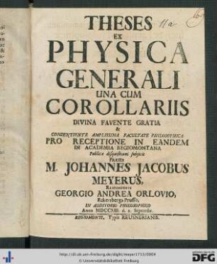 Theses Ex Physica Generali Una Cum Corollariis