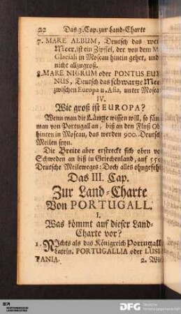 Das III. Cap. Zur Land-Charte Von PORTUGALL.