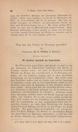 86-112 Was hat die Union in Preussen gewirkt? : dritter Artikel. Die Resultate innerhalb der Landeskirche
