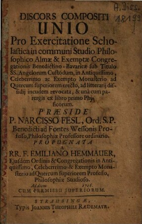 Discors Compositi Unio : Pro Exercitatione Scholastica